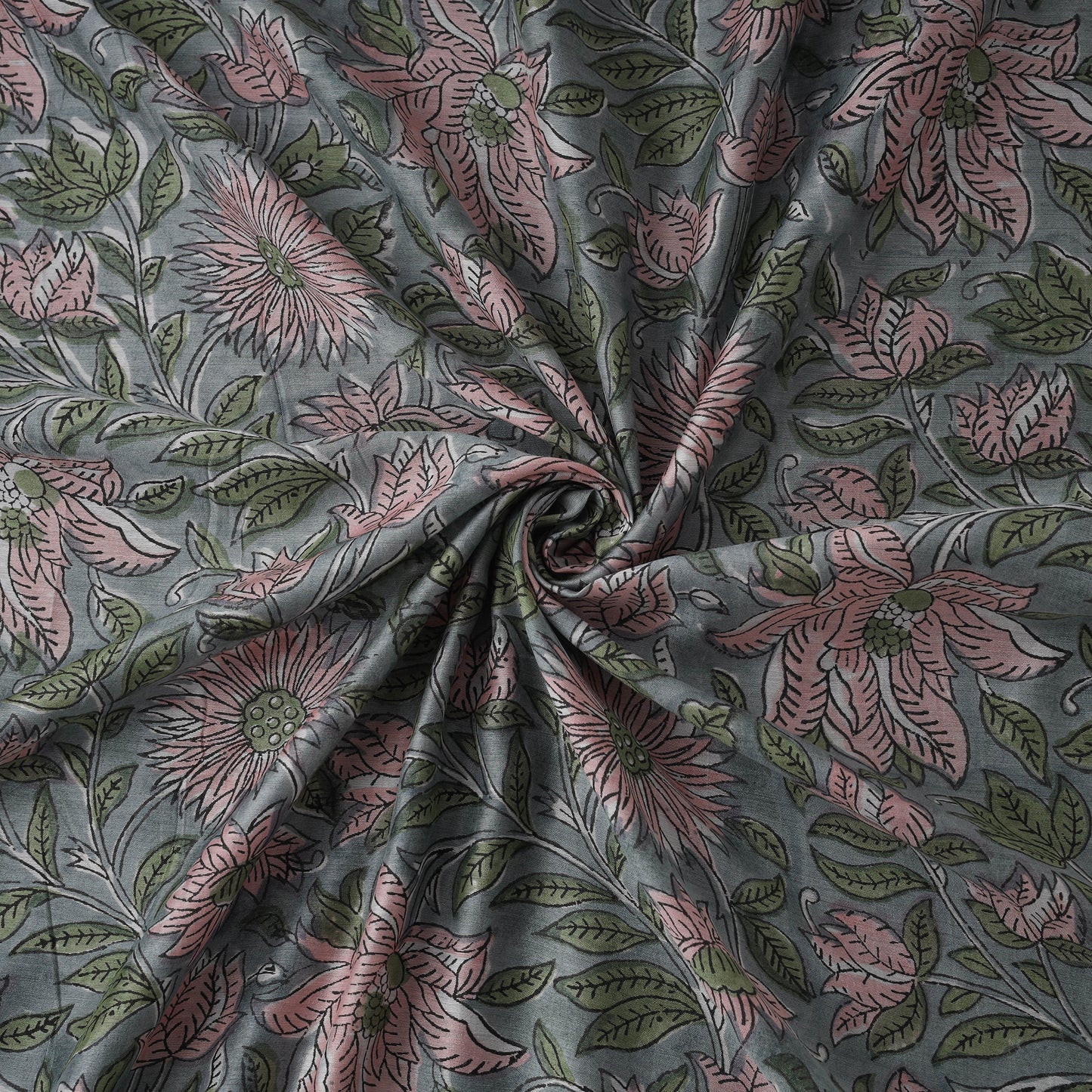 Green - Sanganeri Hand Block Print Modal Silk Fabric 04
