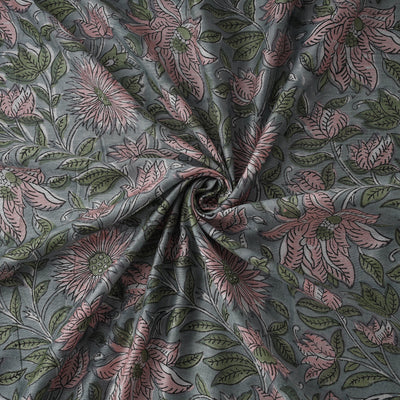 Green - Sanganeri Hand Block Print Modal Silk Fabric 04