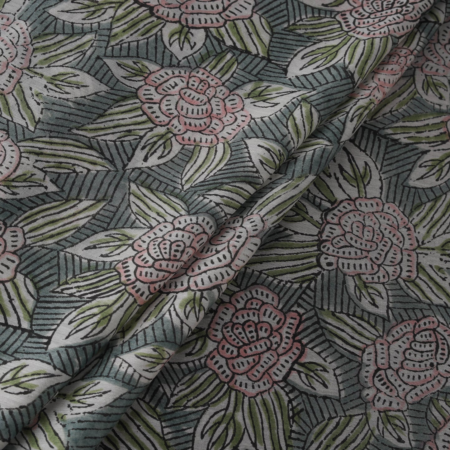 Green - Sanganeri Hand Block Print Modal Silk Fabric 06