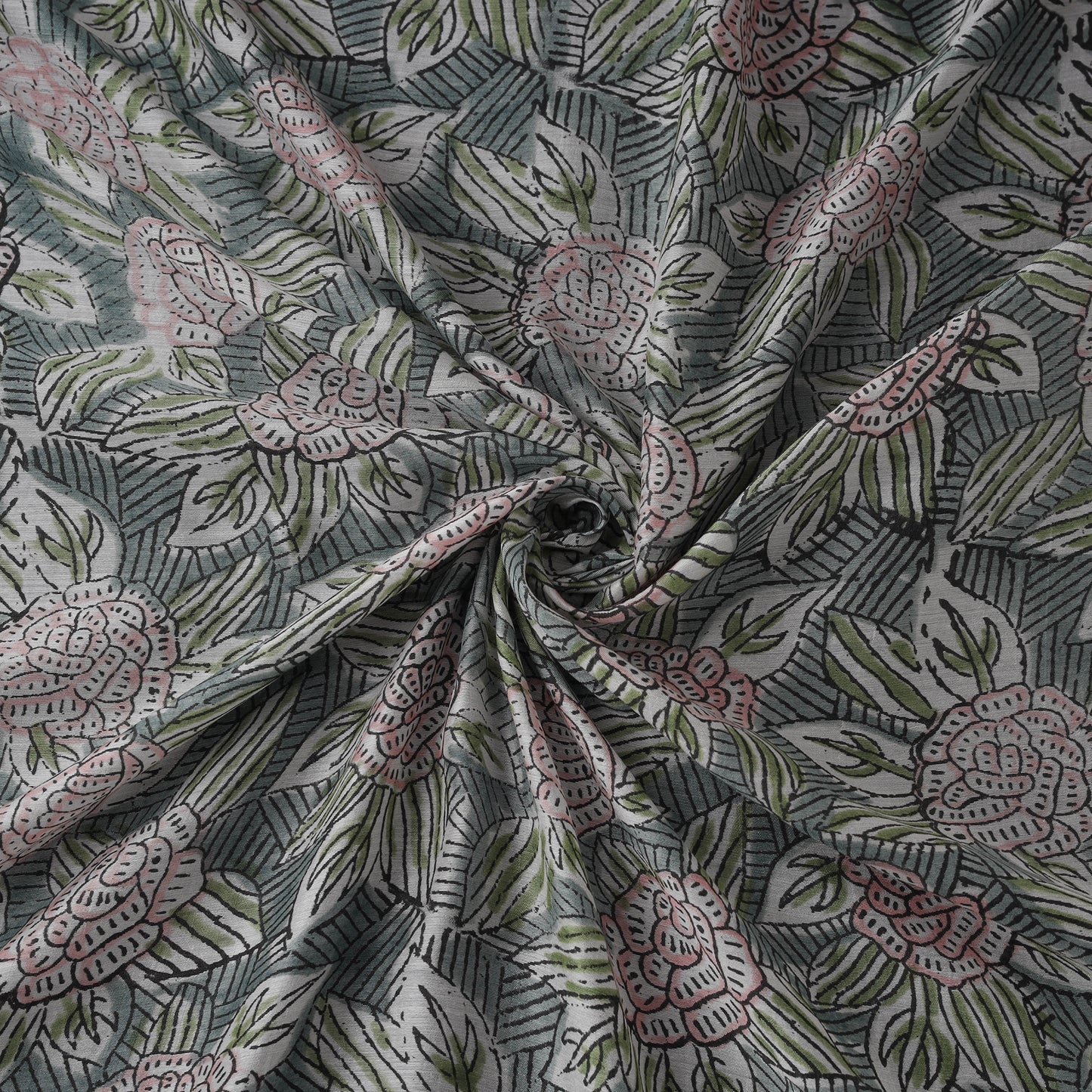 Green - Sanganeri Hand Block Print Modal Silk Fabric 06