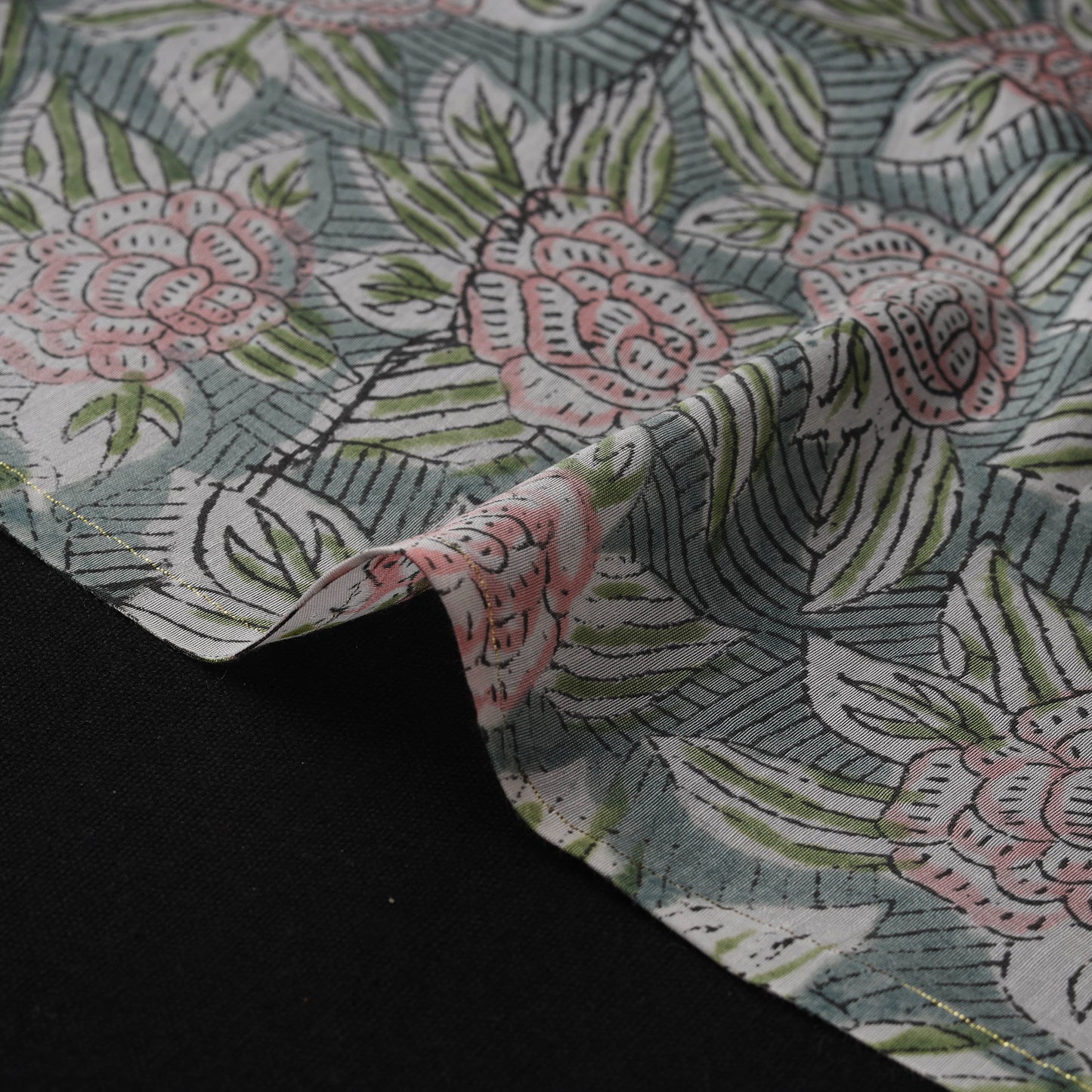 Green - Sanganeri Hand Block Print Modal Silk Fabric 06