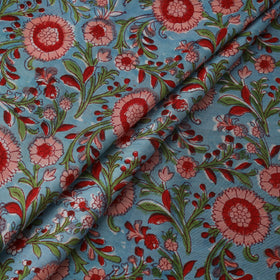 Blue - Sanganeri Hand Block Print Modal Silk Fabric 07