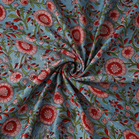 Blue - Sanganeri Hand Block Print Modal Silk Fabric 07