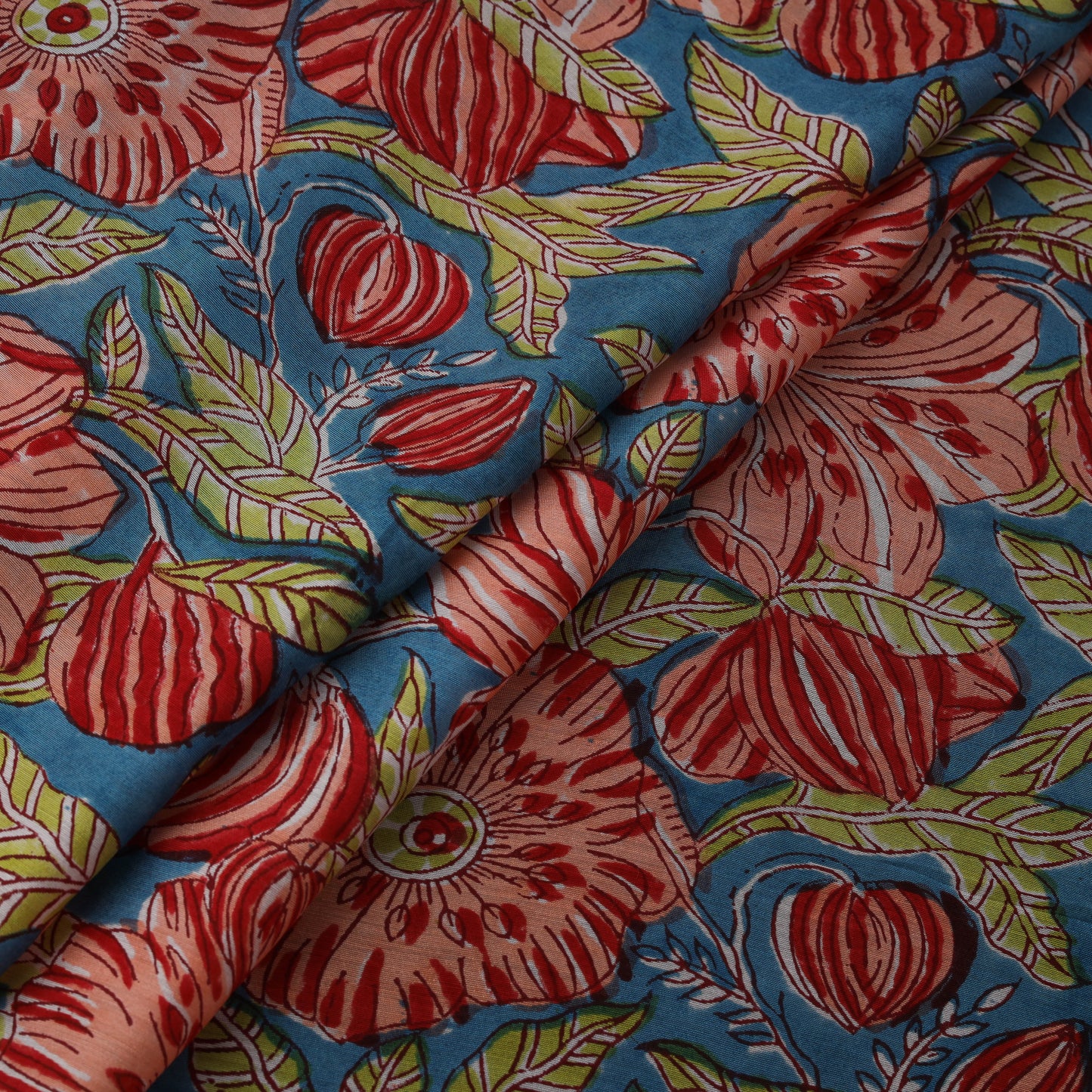 Blue - Sanganeri Hand Block Print Modal Silk Fabric 08