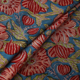 Blue - Sanganeri Hand Block Print Modal Silk Fabric 08