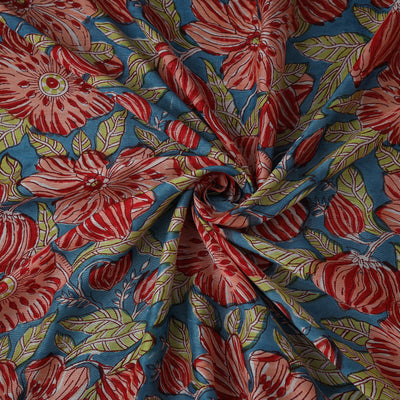 Blue - Sanganeri Hand Block Print Modal Silk Fabric 08