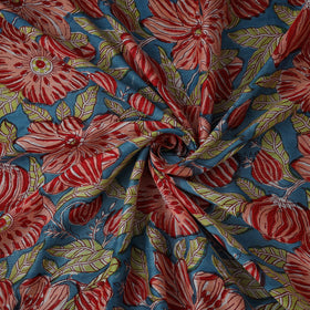 Blue - Sanganeri Hand Block Print Modal Silk Fabric 08