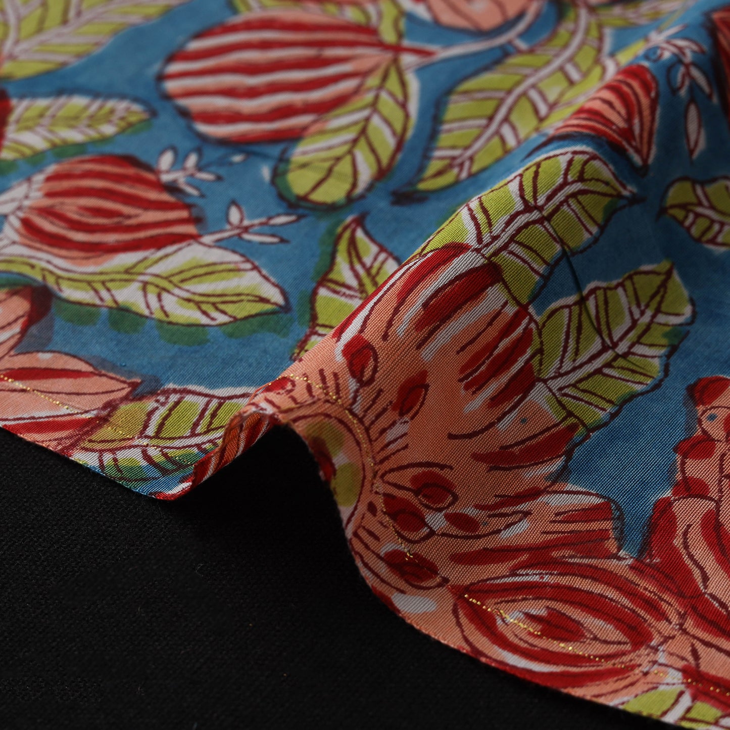 Blue - Sanganeri Hand Block Print Modal Silk Fabric 08