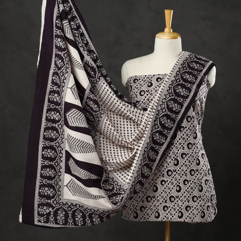  Black 3pc Bagh Print Cotton Dress Material Set
