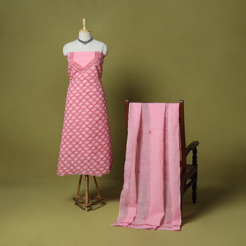 Pink - 3pc hand embroidery cotton lucknow chikankari dress