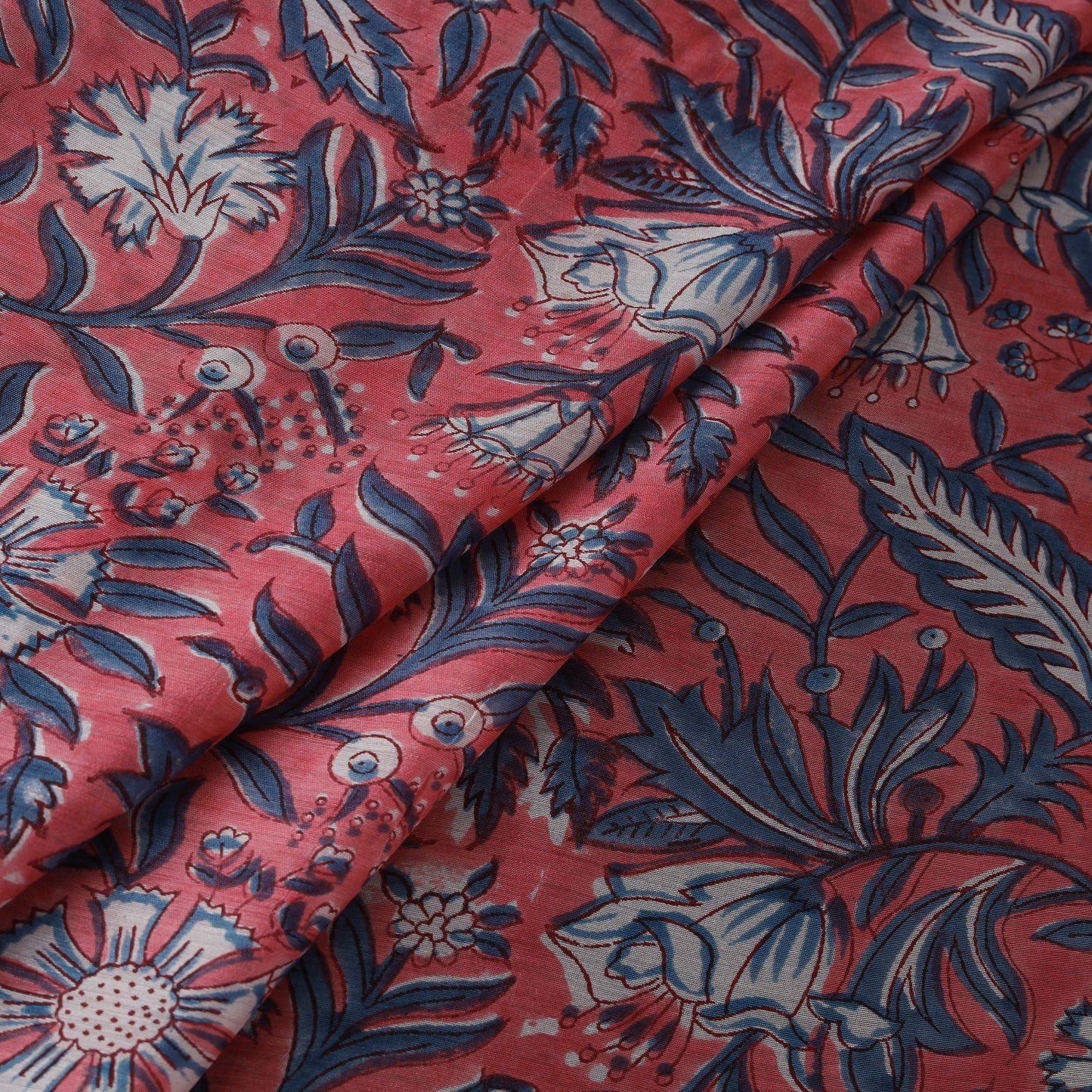Pink - Sanganeri Hand Block Print Modal Silk Fabric 10
