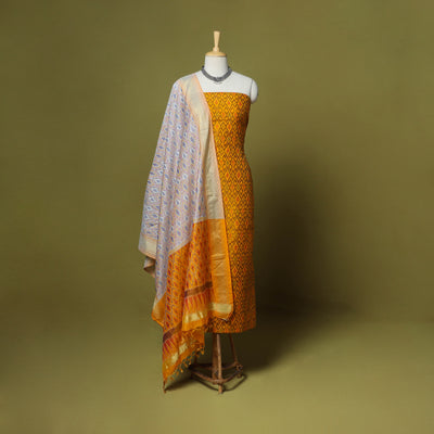 Yellow - 2pc unstitched handloom sico pochampally ikat