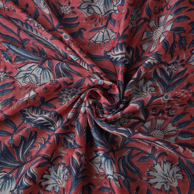 Pink - Sanganeri Hand Block Print Modal Silk Fabric 10