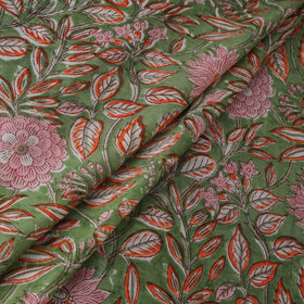 Green - Sanganeri Hand Block Print Modal Silk Fabric 11