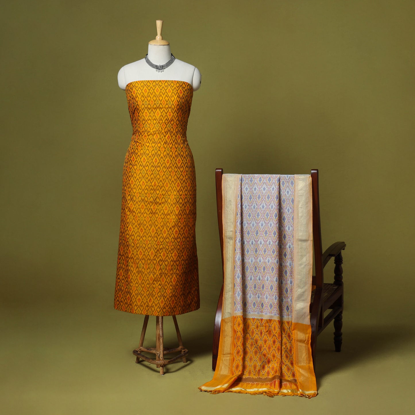 Yellow - 2pc unstitched handloom sico pochampally ikat