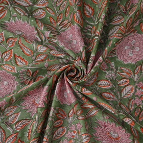 Green - Sanganeri Hand Block Print Modal Silk Fabric 11