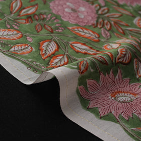 Green - Sanganeri Hand Block Print Modal Silk Fabric 11