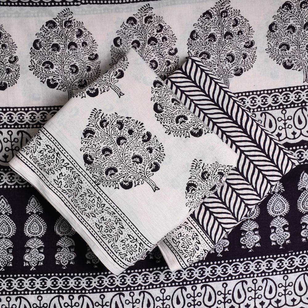 Grey - 3pc Bagh Print Cotton Dress Material Set 28