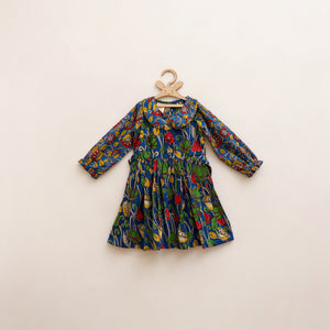 Blue - Pure Cotton Girls Frock Dress in Kalamkari Prints (3-4 Years) 41