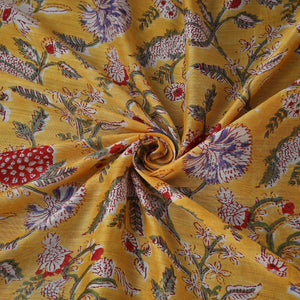 Yellow - Sanganeri Hand Block Print Modal Silk Fabric 15