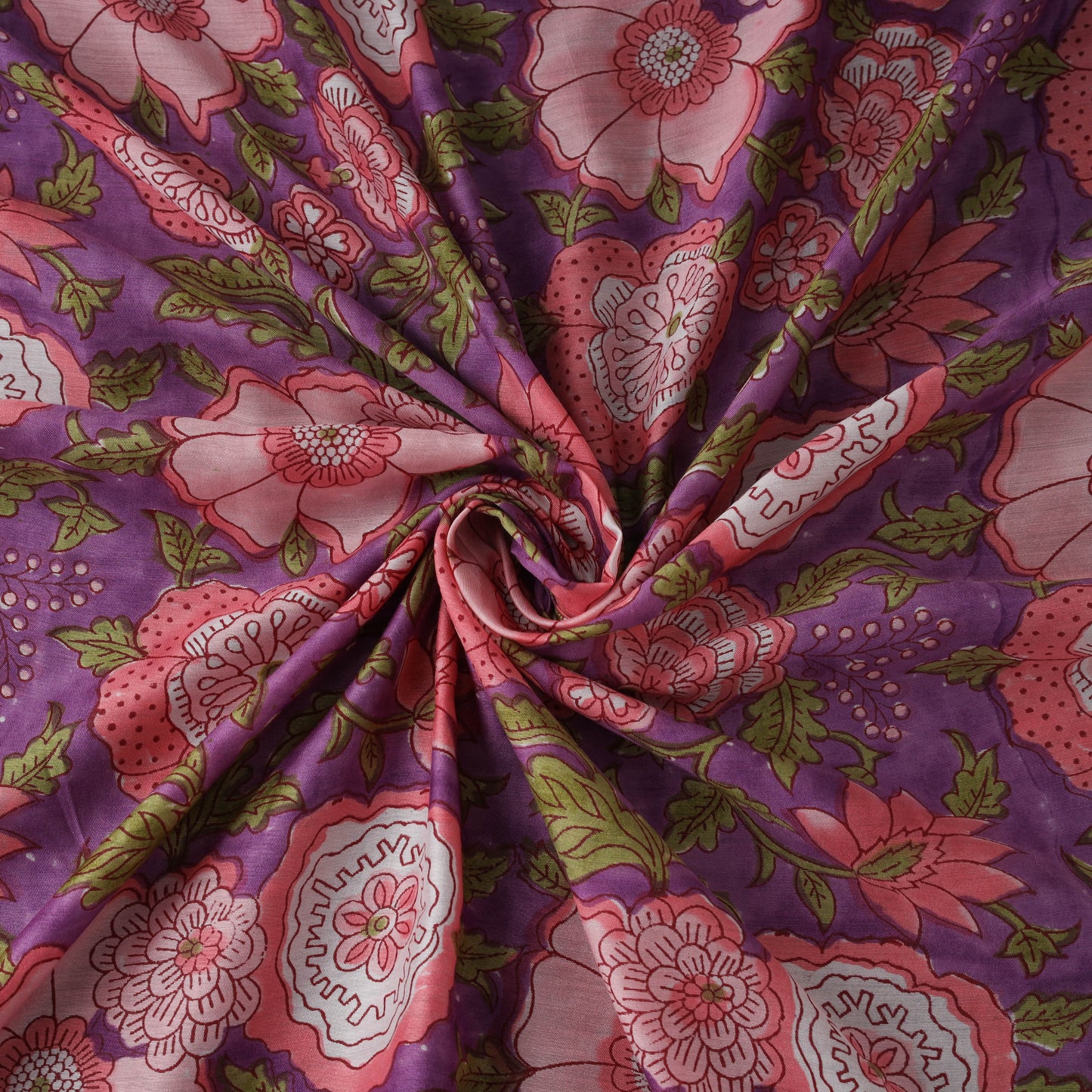 Purple - Sanganeri Hand Block Print Modal Silk Fabric 25