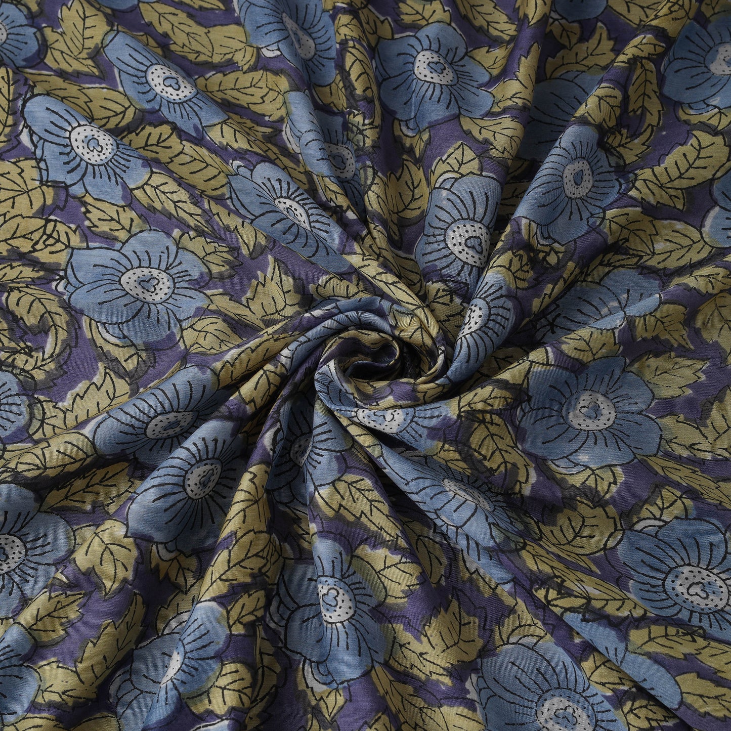 Purple - Sanganeri Hand Block Print Modal Silk Fabric 24