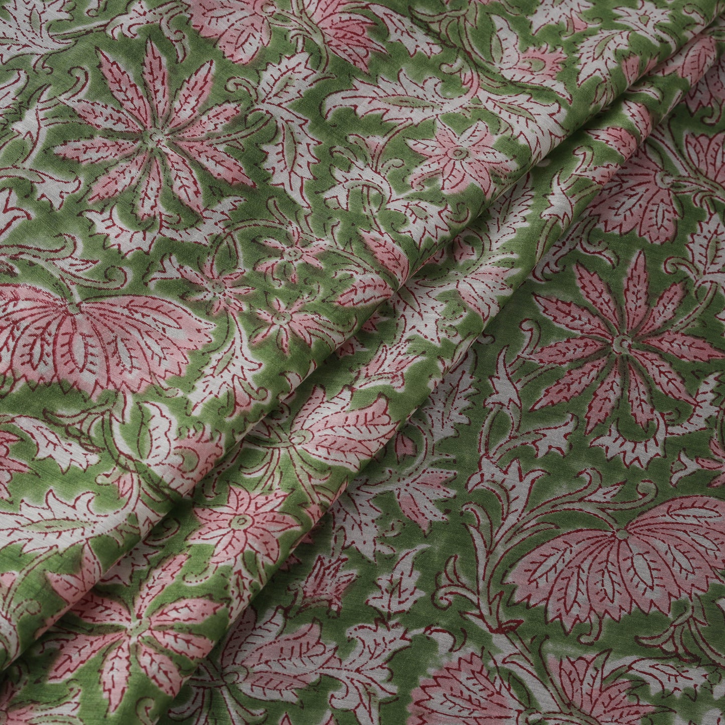 Green - Sanganeri Hand Block Print Modal Silk Fabric 27