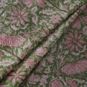 Green - Sanganeri Hand Block Print Modal Silk Fabric 27
