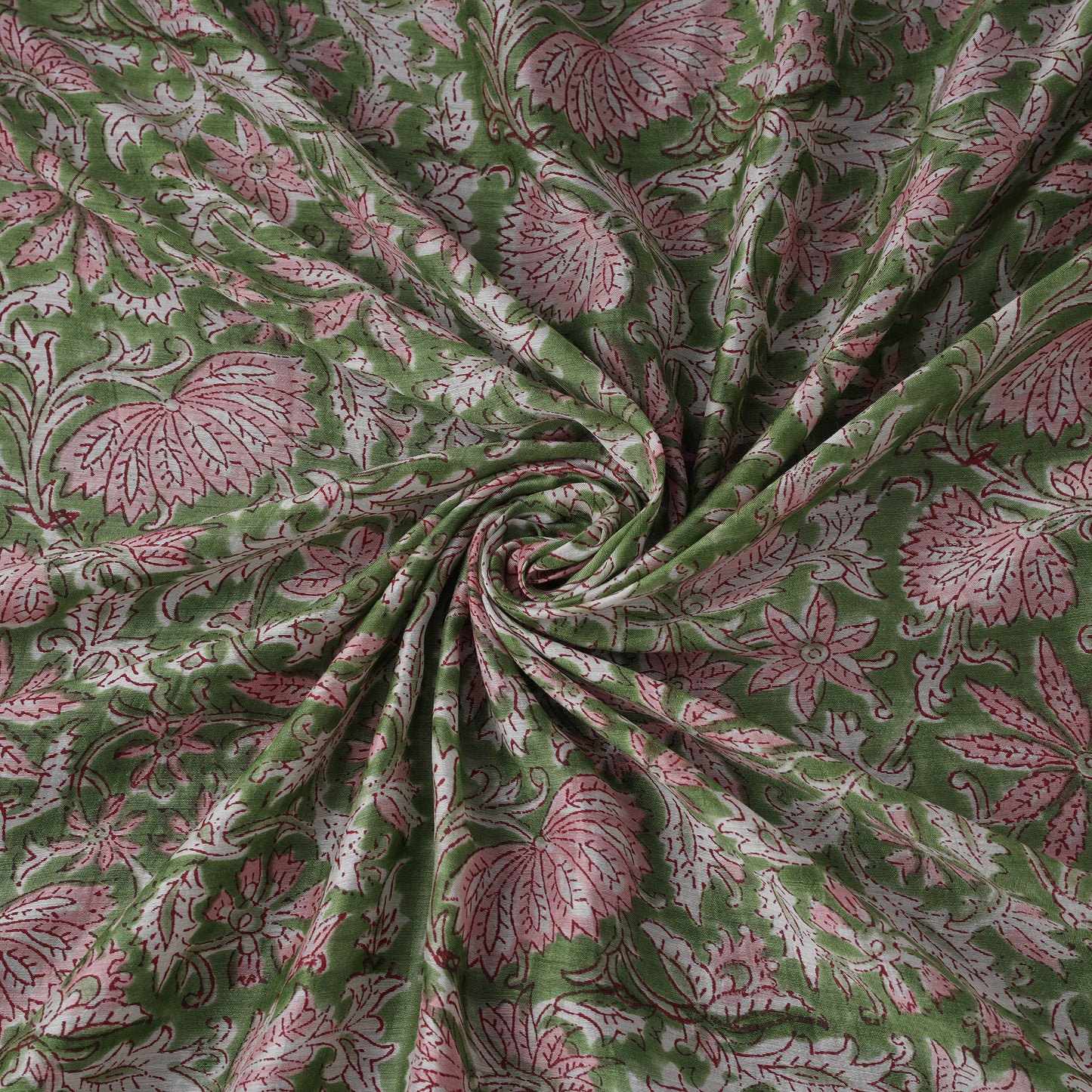 Green - Sanganeri Hand Block Print Modal Silk Fabric 27