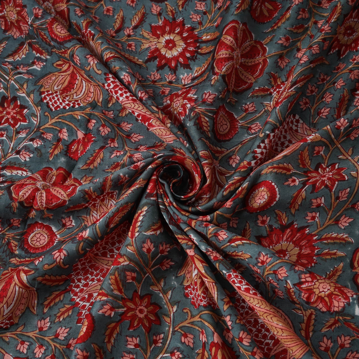 Green - Sanganeri Hand Block Print Modal Silk Fabric 29