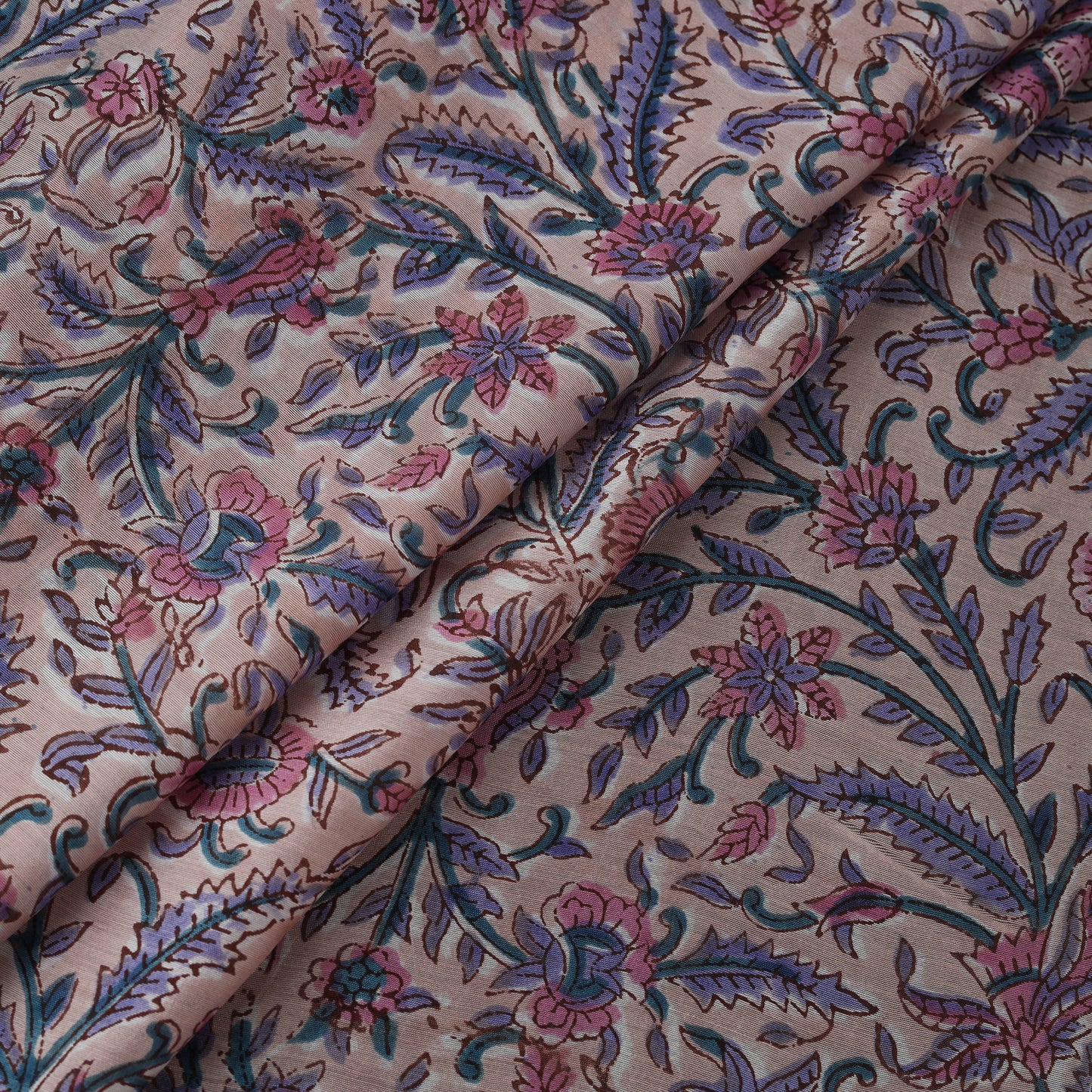 Pink - Sanganeri Hand Block Print Modal Silk Fabric 31