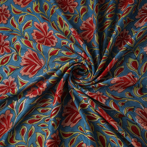 Blue - Sanganeri Hand Block Print Modal Silk Fabric 30