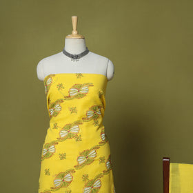 Yellow - 3pc hand embroidery cotton lucknow chikankari