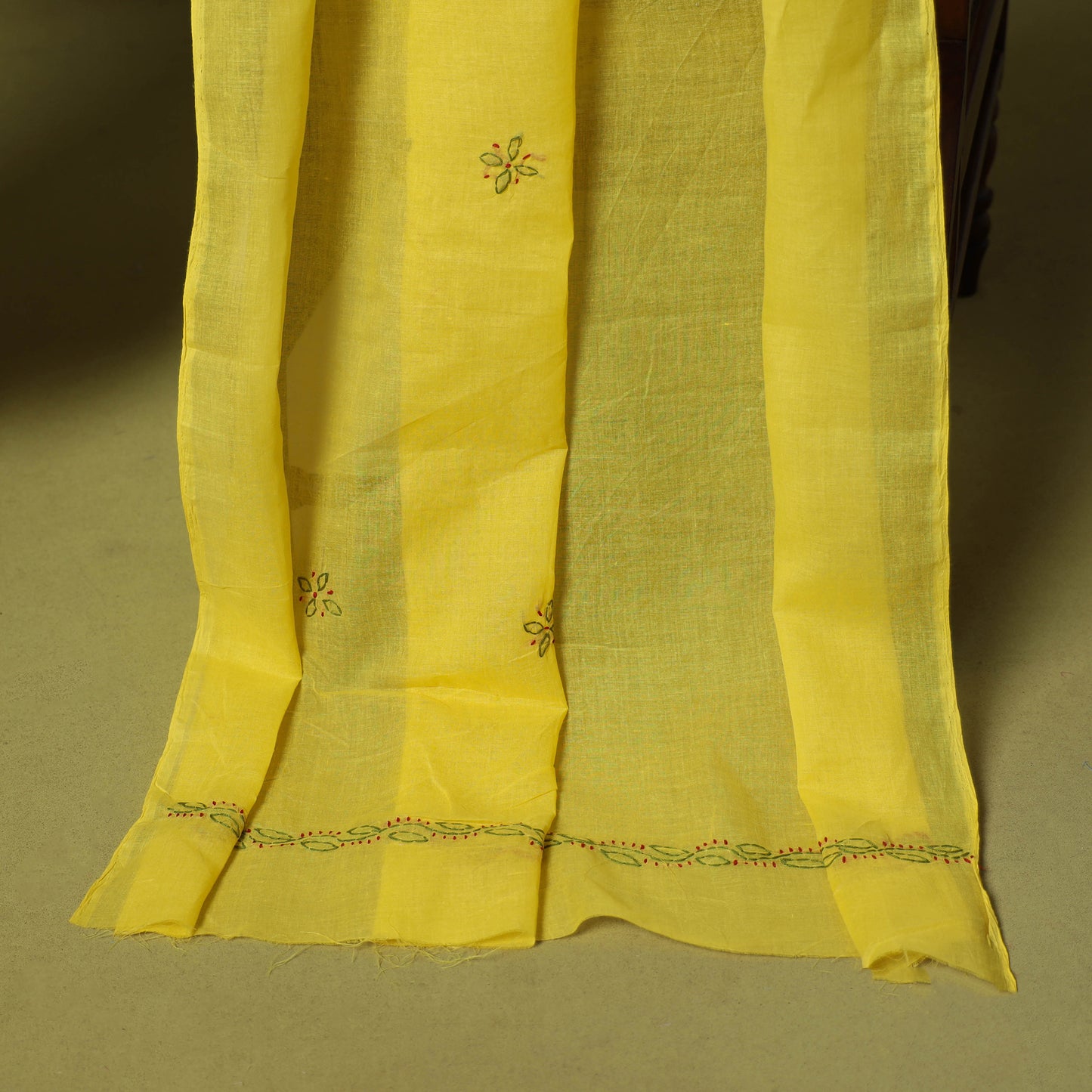 Yellow - 3pc hand embroidery cotton lucknow chikankari