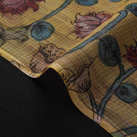 Srikalahasti Pen Work Handpainted Kalamkari Handloom Kota Doria Silk Fabric 13