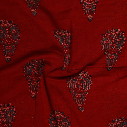 Red - Ajrakh Block Printed Cotton Precut Fabric (0.7 meter) 55