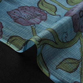 Blue - Srikalahasti Pen Work Handpainted Kalamkari Handloom Kota Doria Silk Fabric 02