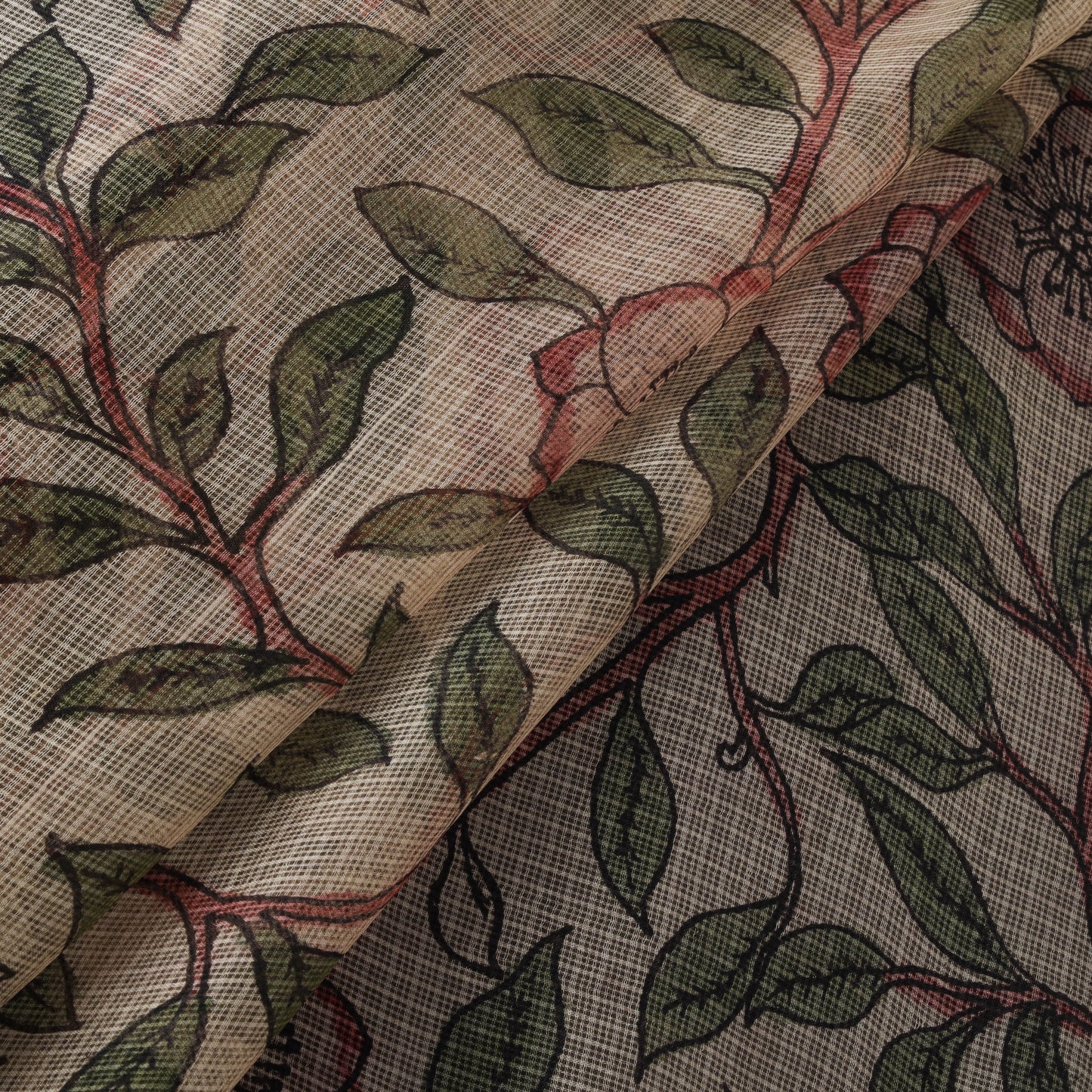 Srikalahasti Pen Work Handpainted Kalamkari Handloom Kota Doria Silk Fabric 04