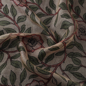 Srikalahasti Pen Work Handpainted Kalamkari Handloom Kota Doria Silk Fabric 04