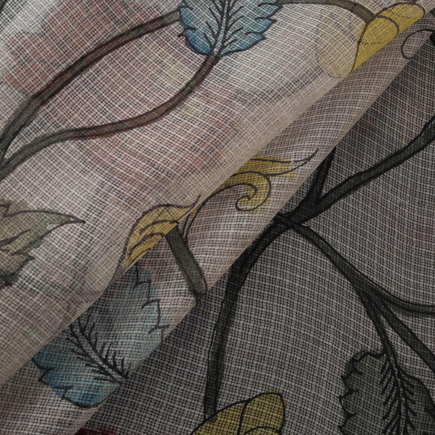 Srikalahasti Pen Work Handpainted Kalamkari Handloom Kota Doria Silk Fabric 05