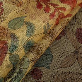 Srikalahasti Pen Work Handpainted Kalamkari Handloom Kota Doria Silk Fabric 06