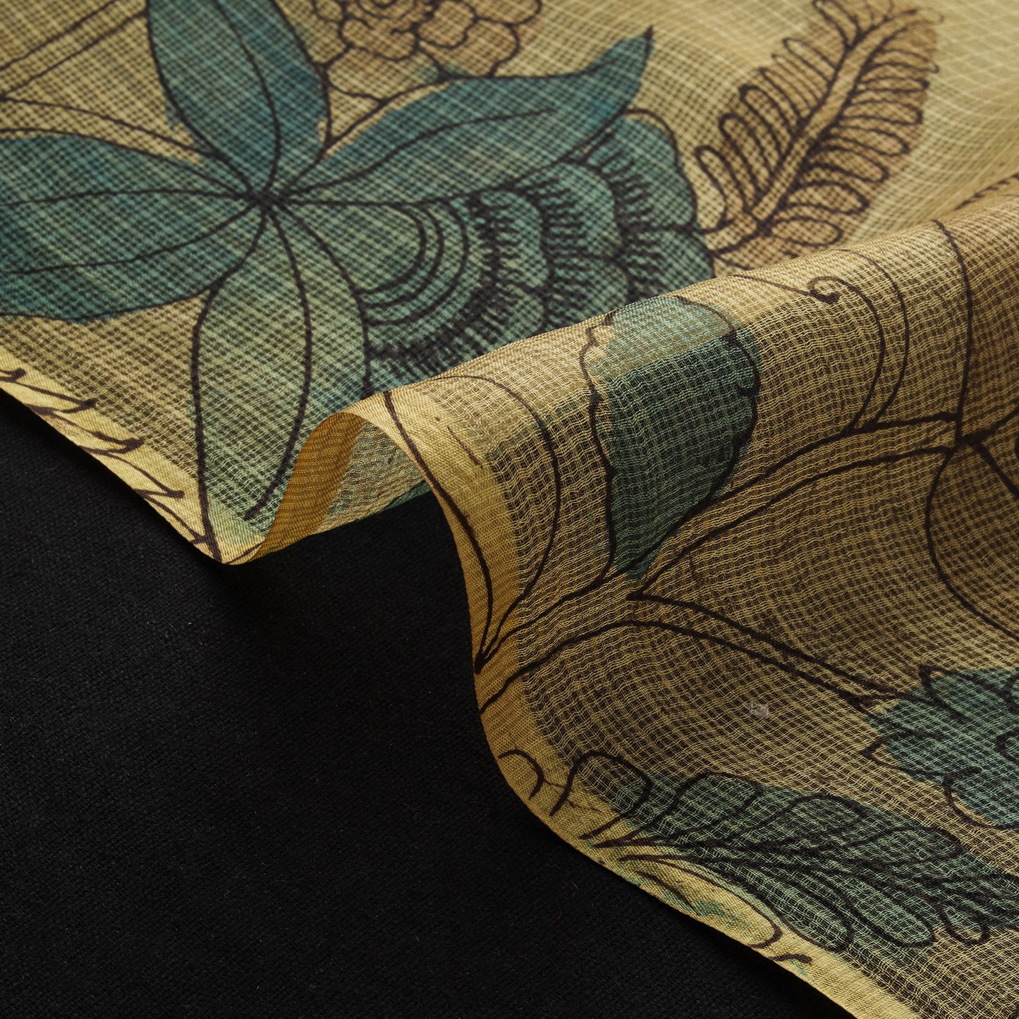 Srikalahasti Pen Work Handpainted Kalamkari Handloom Kota Doria Silk Fabric 06