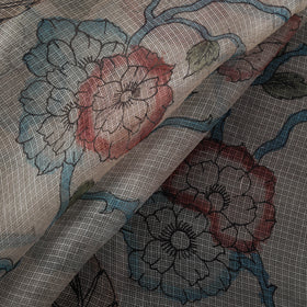 Srikalahasti Pen Work Handpainted Kalamkari Handloom Kota Doria Silk Fabric 07