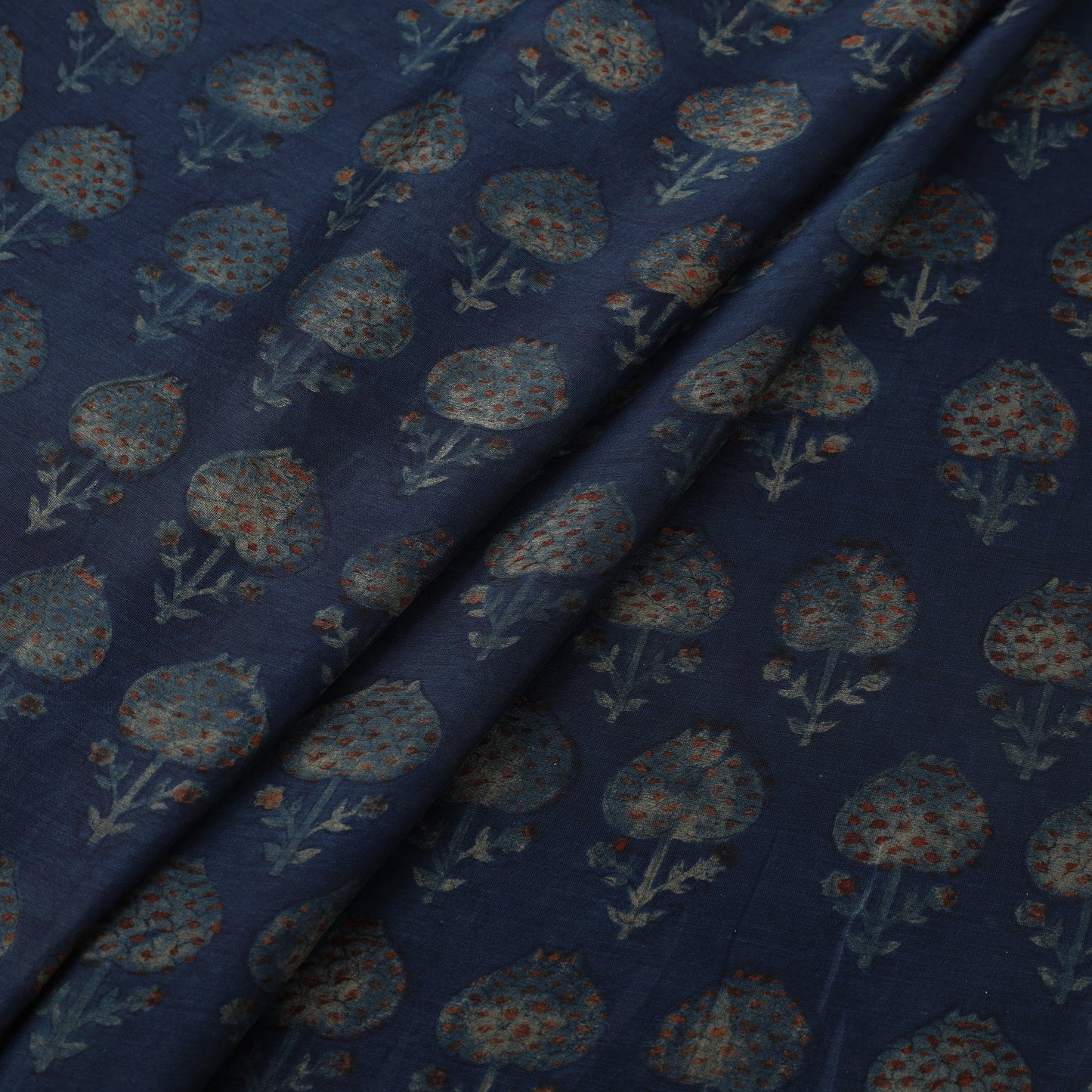 Blue - Natural Dyed Chanderi Silk Akola Print Fabric 01