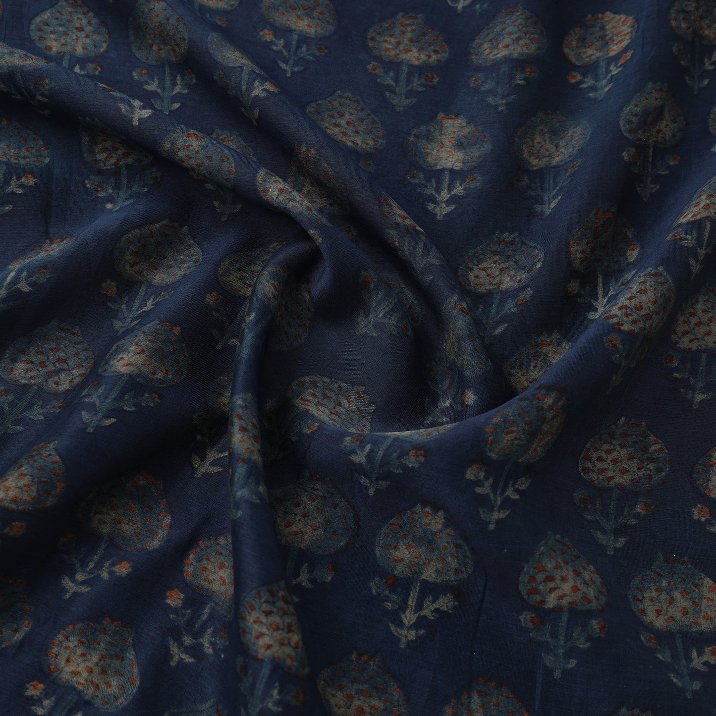 Blue - Natural Dyed Chanderi Silk Akola Print Fabric 01