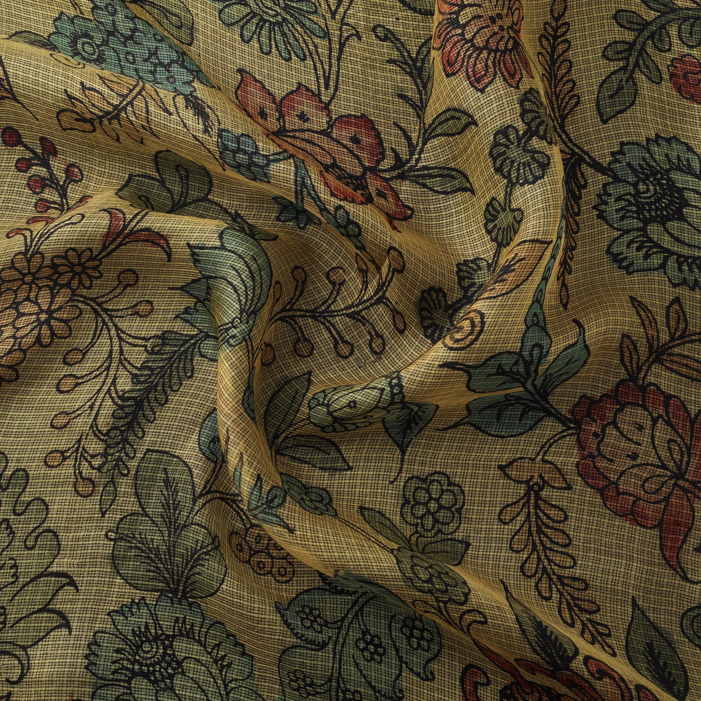 Srikalahasti Pen Work Handpainted Kalamkari Handloom Kota Doria Silk Fabric 10