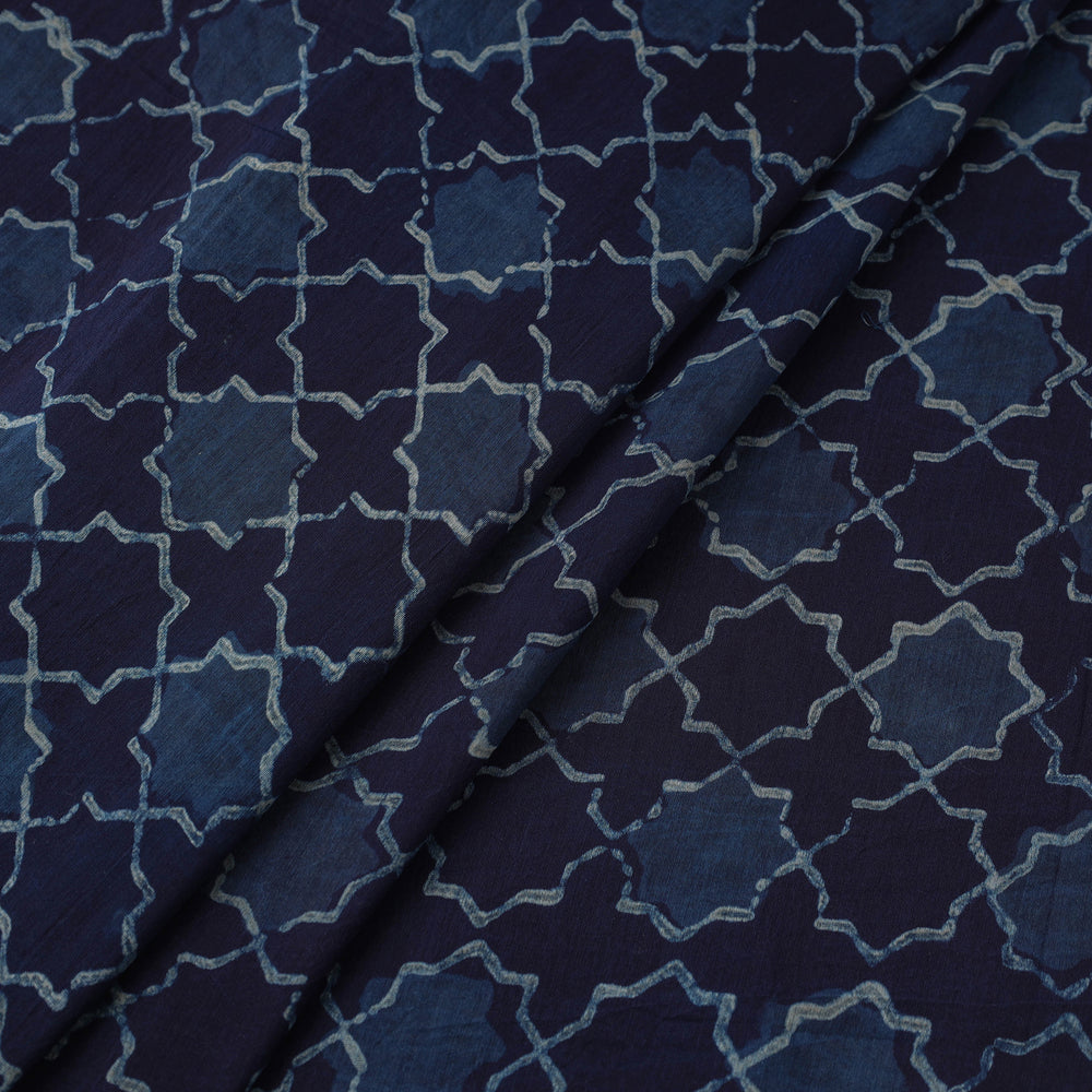 Blue - Natural Dyed Chanderi Silk Akola Print Fabric 02