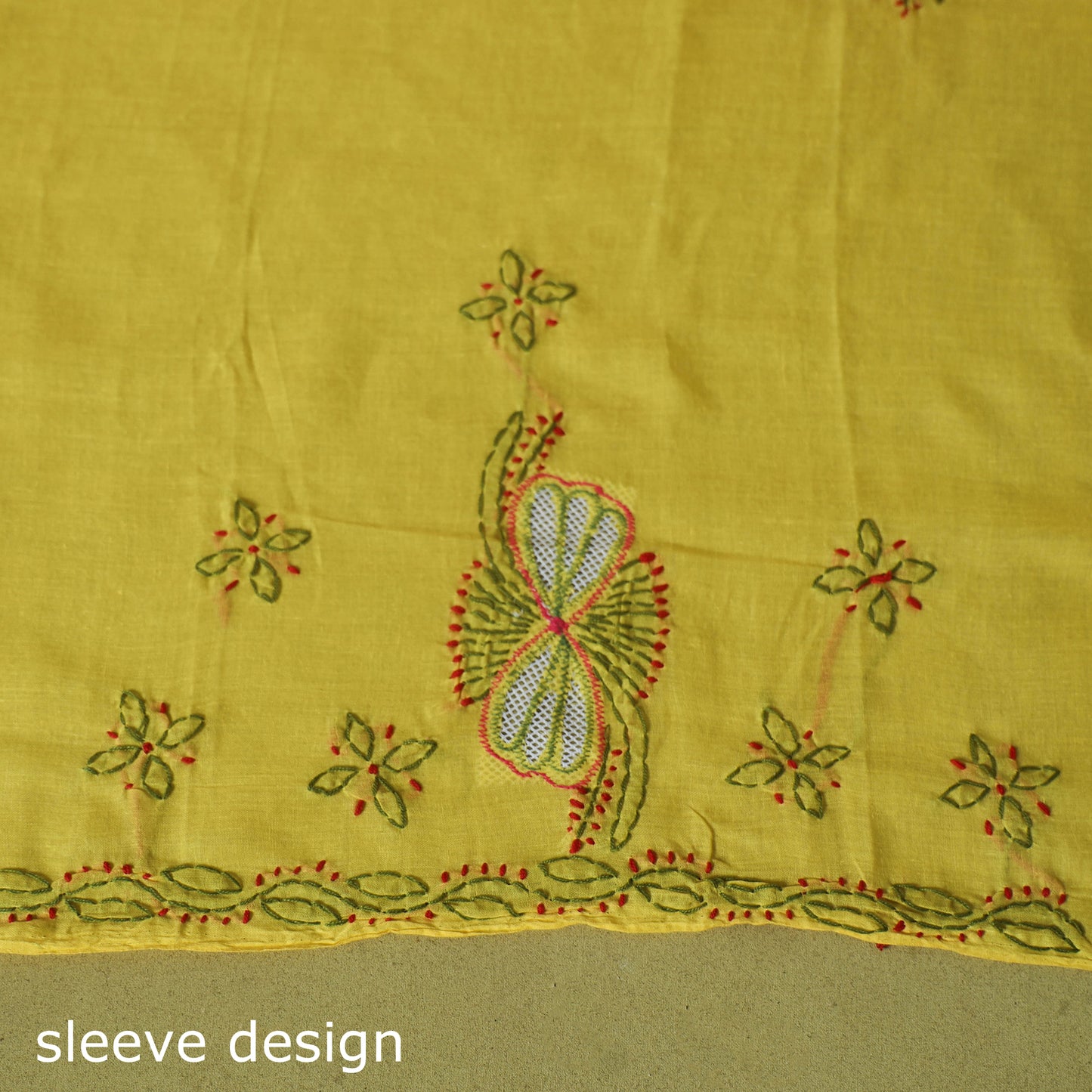 Yellow - 3pc hand embroidery cotton lucknow chikankari