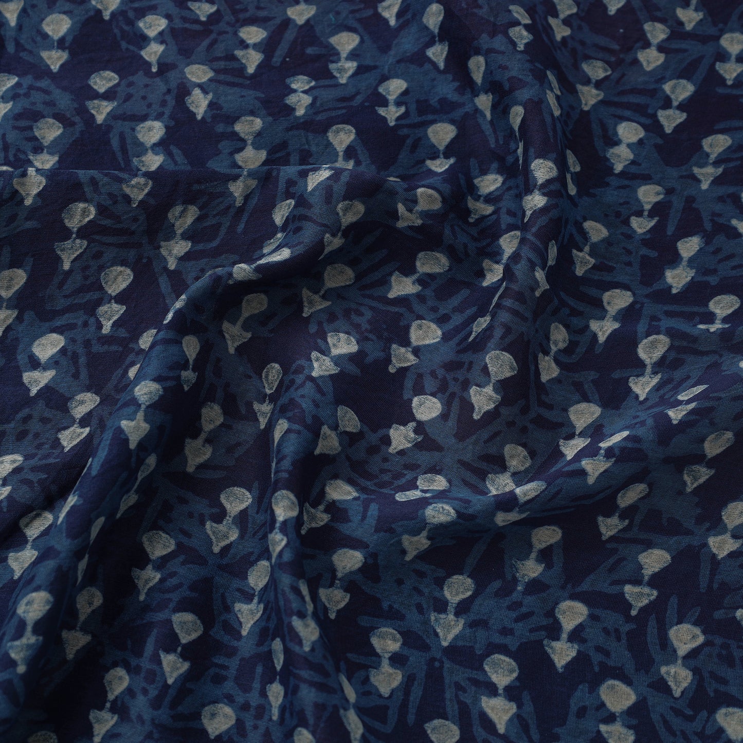 Blue - Natural Dyed Chanderi Silk Akola Print Fabric 03