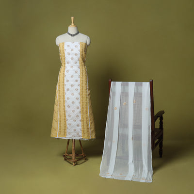 Yellow - 3pc hand embroidery cotton lucknow chikankari